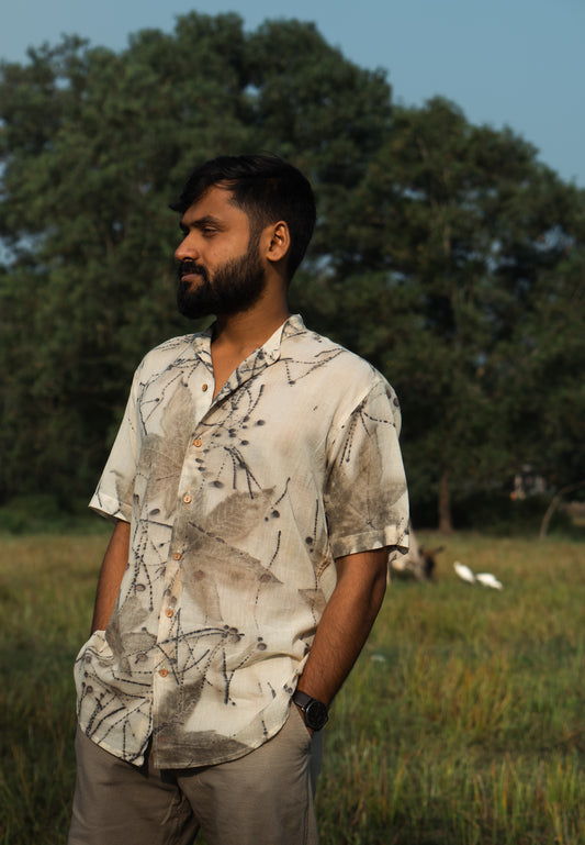 Bee Path Eco-Printed Mulcotton Shirt
