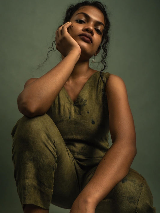 Naturally Dyed Eco-Printed Linen Jumpsuit
